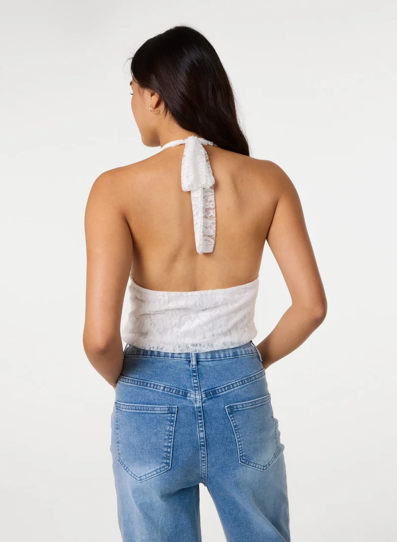 بينك فانيلا Lace Halter Neck Top
